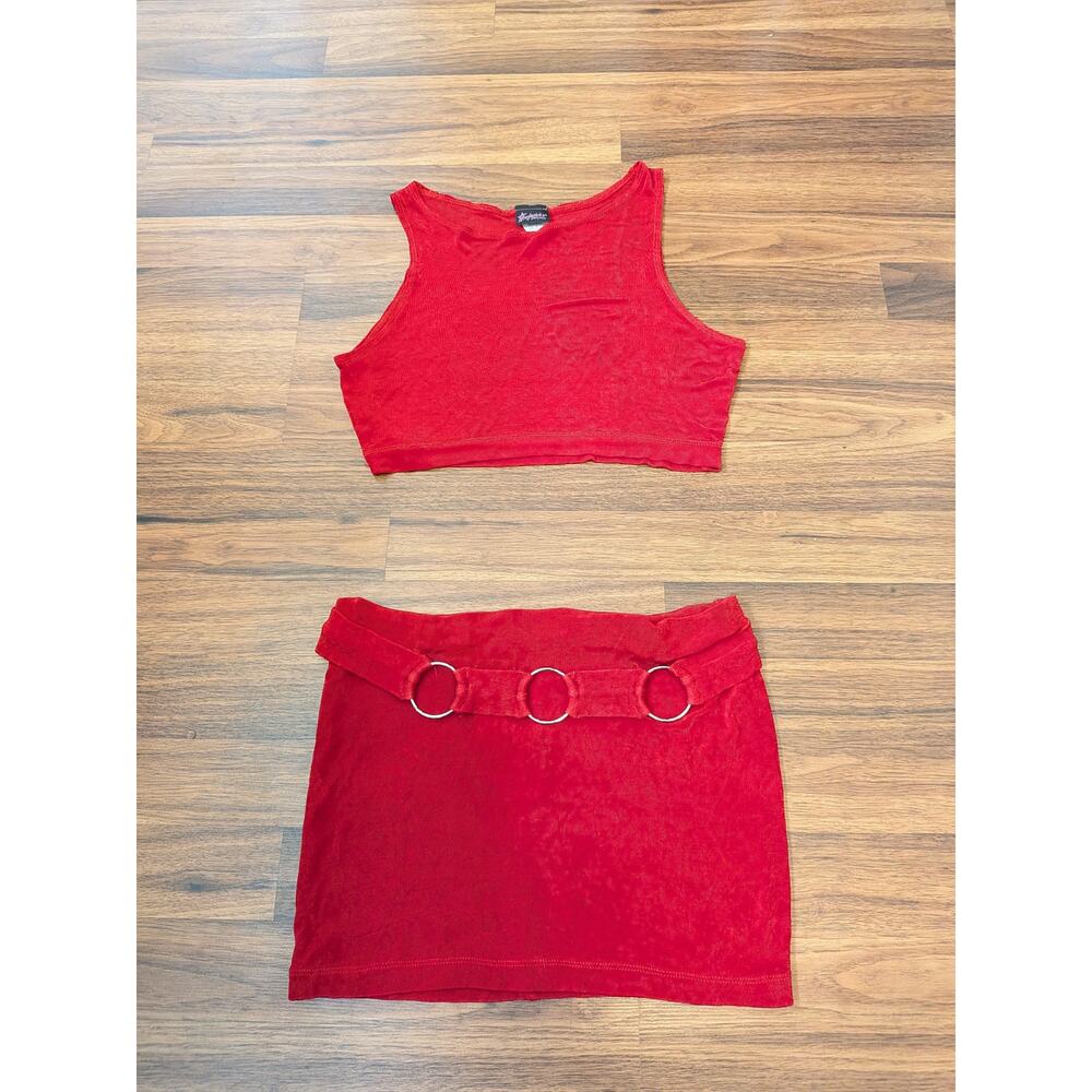 Vintage Y2K Frederick’s of Hollywood Red Two Piece Mini Skirt Set Size S/M